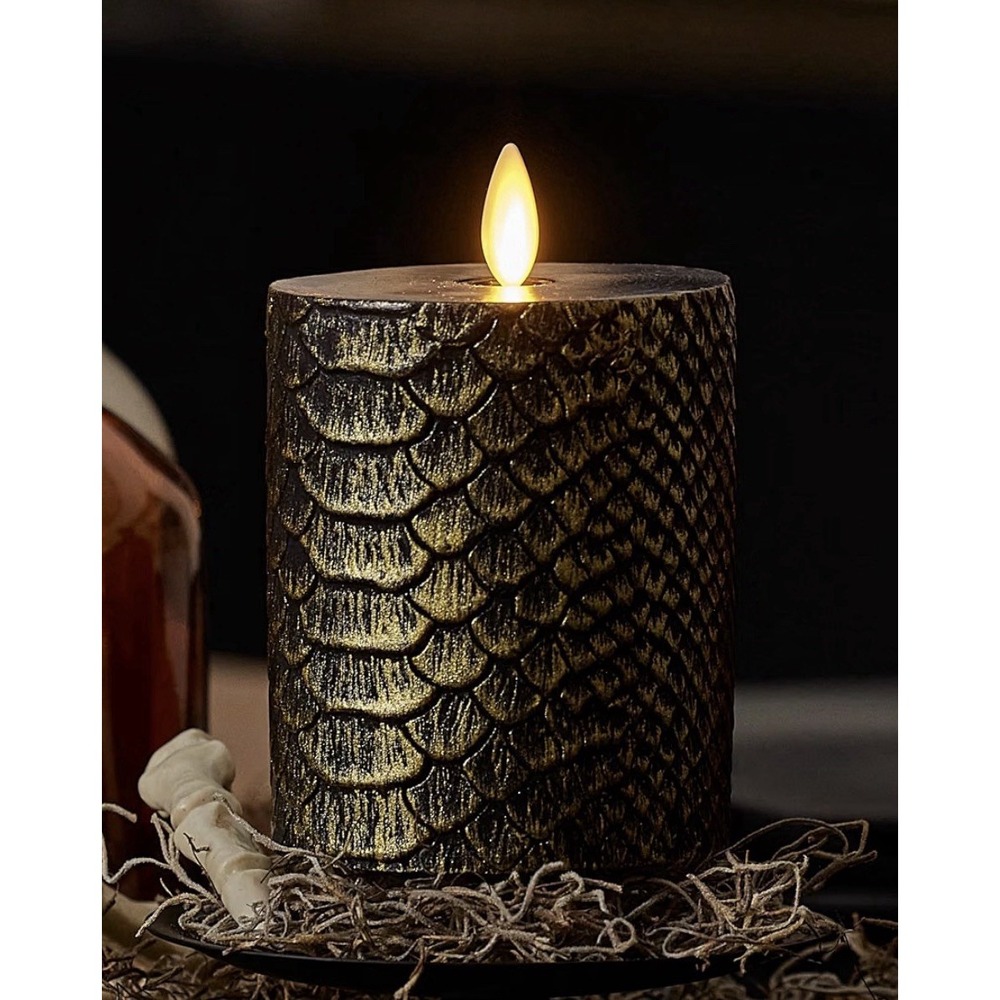 Luminara Embossed Snake Skin Pillar BLACK Hand Painted Gold NIB - Picture 4 of 7